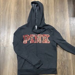 Grey pink zip up sweater